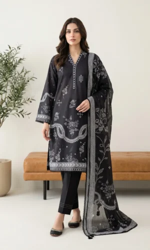 Casual Chic Black & White Lawn Suit Set - LK001