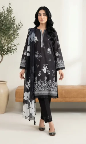 Designer Black & White Printed Lawn Suit - LK006