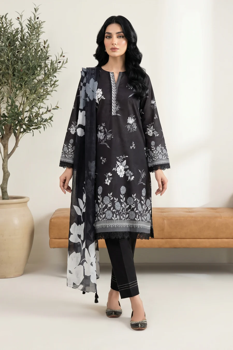Designer Black & White Printed Lawn Suit - LK006