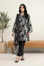 Floral Pattern Black & White Printed Lawn Suit - LK007
