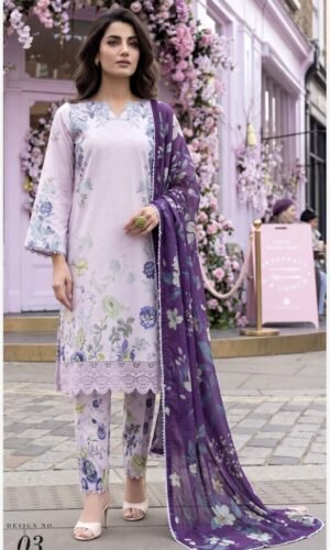 Purple Color Pakistani Lawn Suit - 03