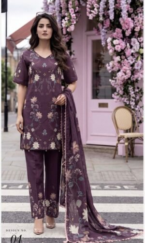 Dark Purple Color Pakistani Lawn Suit - 04