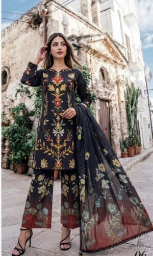 Black Color Pakistani Lawn Suits - 06