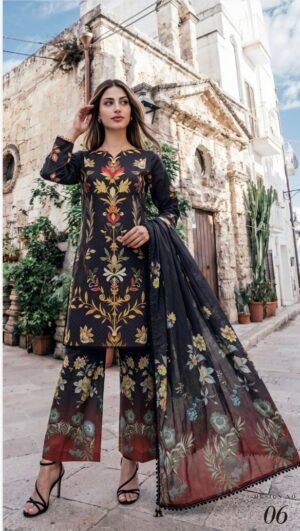 Black Color Pakistani Lawn Suits - 06