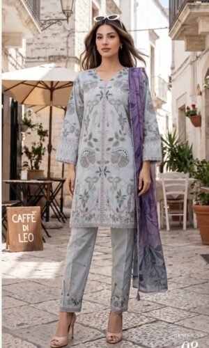 Light Grey Color Pakistani Lawn Suits - 08