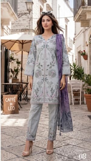 Light Grey Color Pakistani Lawn Suits - 08