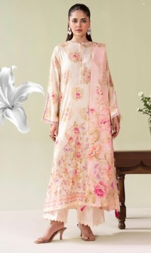3-Pieces Unstitched Orange Salwar and Shirt with Dupatta - SS008