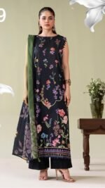 3-Pieces Unstitched Black Salwar Suit with Dupatta - SS007
