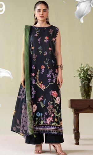 3-Pieces Unstitched Black Salwar Suit with Dupatta - SS007
