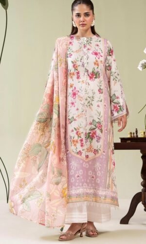 3-Pieces Unstitched Off-White Salwar Kameez with Dupatta - SS004