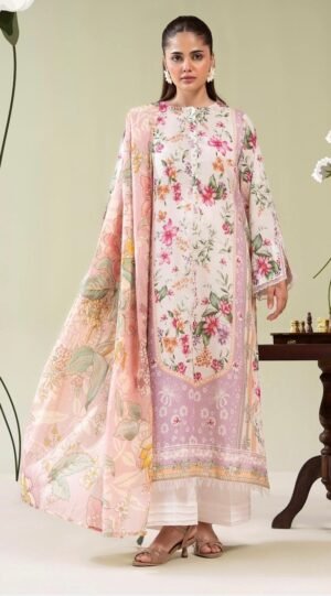 3-Pieces Unstitched Off-White Salwar Kameez with Dupatta - SS004