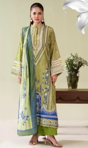 3-Pieces Unstitched Green Salwar Kameez with Dupatta - SS005