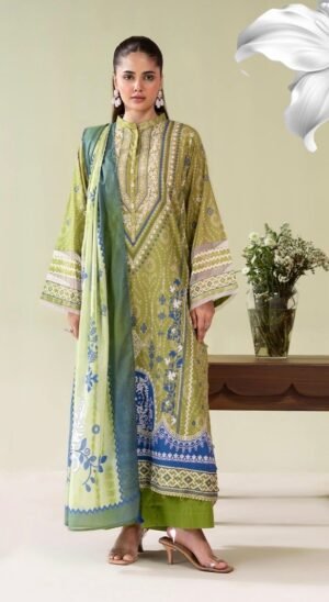 3-Pieces Unstitched Green Salwar Kameez with Dupatta - SS005