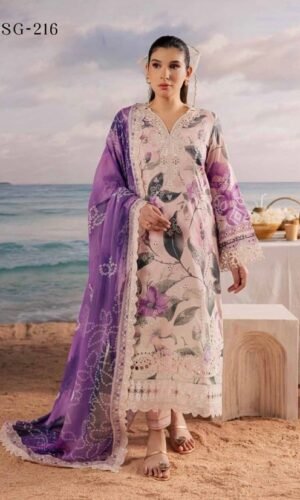 Unstitched Purple and Off-White Color Salwar Suit - 002