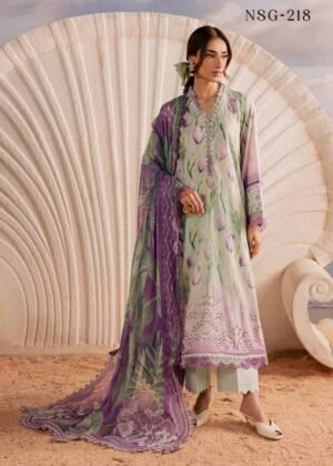 Unstitched Sea Green and Purple Pakistani Suit - 004