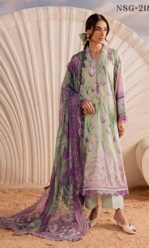 Unstitched Sea Green and Purple Pakistani Suit - 004