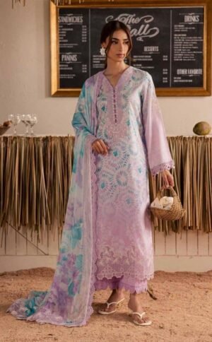 Nureh Pink Color Embroidered Printed Lawn - 008