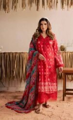 Nureh Red Color Embroidered Printed Lawn - 009