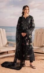 Nureh Black Embroidered Printed Lawn - 010