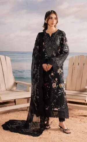 Nureh Black Embroidered Printed Lawn - 010