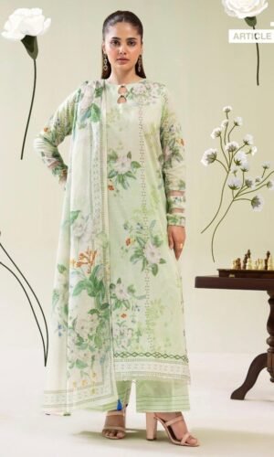 3-Pieces Unstitched Pistachio Lawn Suit - SS002