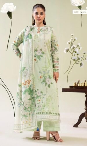 3-Pieces Unstitched Pistachio Lawn Suit - SS002