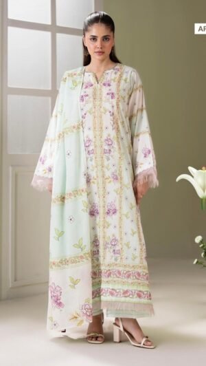 3-Pieces Unstitched Off-White Lawn Suit - SS001