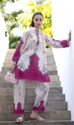 White & Magenta Color Ready to Wear Cord Set - SS07