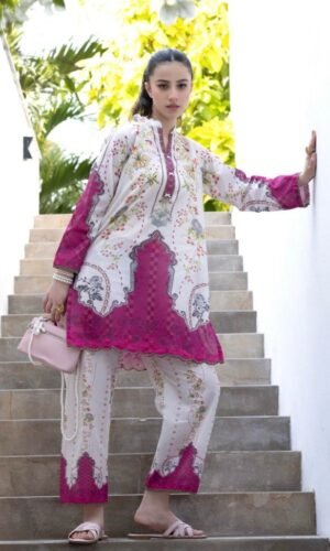 White & Magenta Color Ready to Wear Cord Set - SS07