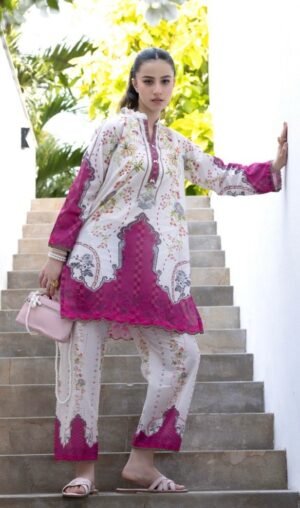 White & Magenta Color Ready to Wear Cord Set - SS07
